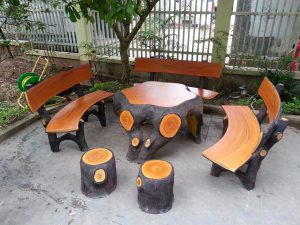 bàn ghế đá giả gỗ 90