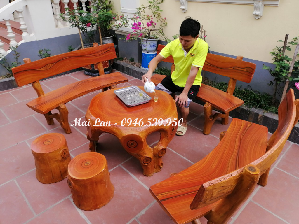 bàn ghế xi-măng giả gỗ đẹp