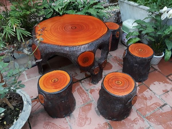 bàn ghế đá giả gỗ f2