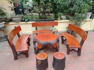 bàn ghế đá giả gỗ f3