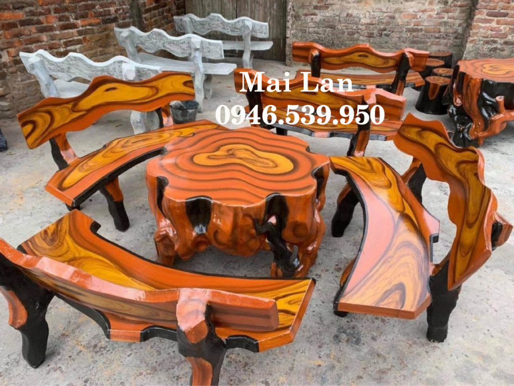 bàn ghế đá giả gỗ độc